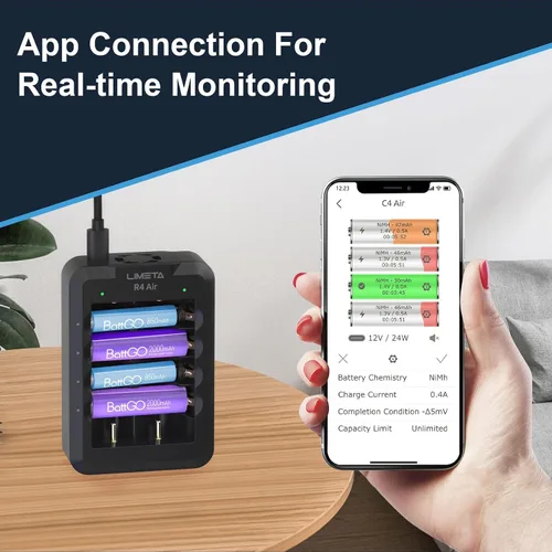 Miniatura 6 de LIMETA Cargador de batería AA recargable Cargador de batería universal de 6 bahías con detección automática Bluetooth Multi-cargador