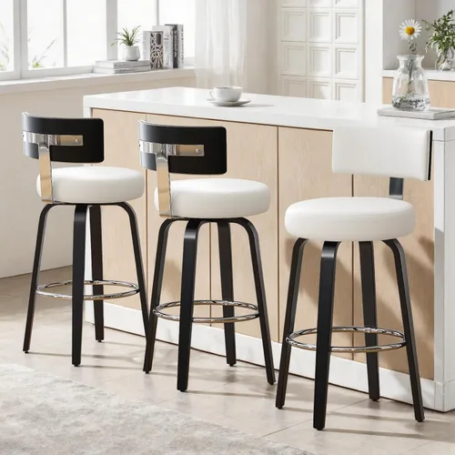 Miniatura 19 de Bekrvio Juego de 2 taburetes de bar giratorios con altura de mostrador, taburetes de cocina tapizados de piel sintética con respaldo, patas