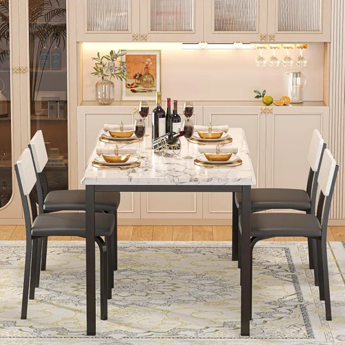 Miniatura 9 de IRONCK Mesa de comedor extensible de 5 piezas de 63 pulgadas con 4 sillas tapizadas, juego de mesa de cocina para 4-8 personas, juegos de comedor