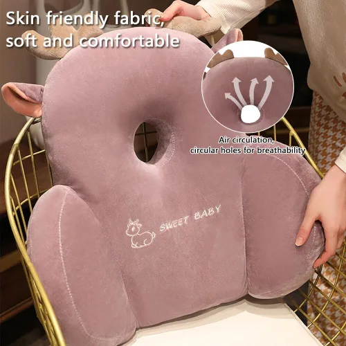 Miniatura 5 de SKINFORD Lindo cojín de respaldo de animal suave almohada de respaldo de felpa con agujero almohada de descanso para respaldo de oficina, silla