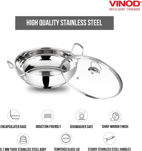 Miniatura 5 de Vinod Kadhai de acero inoxidable con tapa de vidrio – Apto para inducción (7.1 in/7 pulgadas) – 1.5 litros (1.7 cuartos de galón) – 6 tazas