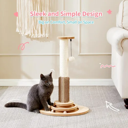 Miniatura 8 de Made4Pets Poste Rascador para Gatos, Poste Rascador de Sisal de 23" de Alto con Autoarreglador, Juguetes Interactivos de Pelota con Pista 4 en 1