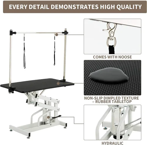 Miniatura 2 de Mesa hidráulica de aseo para perros pequeños y grandes, mesa profesional de aseo de mascotas resistente con brazo superior ajustable y soga, rango