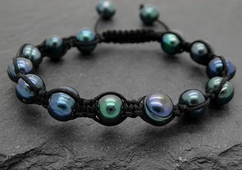 Miniatura 4 de Pulsera ajustable de perlas de pavo real negro para hombres y mujeres, regalo único