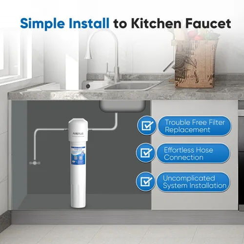 Miniatura 6 de PUREPLUS Filtro de agua para debajo del fregadero, capacidad de 40,000 galones, 99.99% de reducción de cloro, certificado NSF/ANSI 42, elimina