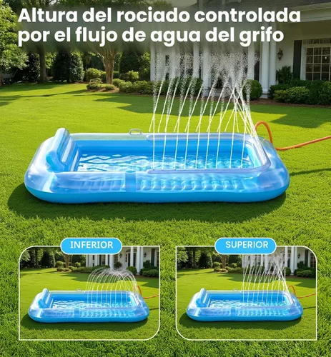 Miniatura 3 de Inflatable Tanning Pool Lounger Float with Sprinkler, 77" x 48" XL Tanning Pool for Adults with Pillow & Cup Holder, 6 in 1 Suntan Tub Sunbathing