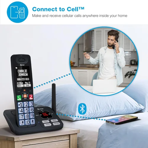 Miniatura 3 de AT&T Teléfono inalámbrico DECT 6.0, 3 auriculares, bloqueador de llamadas inteligente, conexión Bluetooth a celda, contestador automático, pantalla