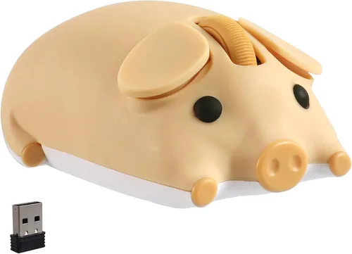 Miniatura 8 de Ratón inalámbrico Bluetooth y modo dual de 2.4 GHz, lindo ratón con forma de cerdo animal con receptor USB, 1200 DPI, ratón óptico de viaje portátil