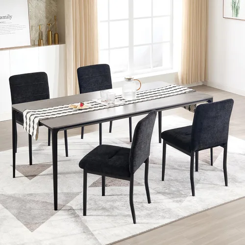Juego de 4 sillas de comedor, modernas sillas de comedor Parsons de tela tapizada, sillas de cocina sin brazos con patas de metal y asiento Verde