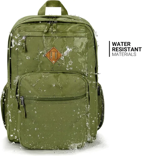 Miniatura 7 de ZORFIN - Mochila de 26 litros para la escuela, universidad y viajes, impermeable, con 8 compartimentos, Verde militar, Moderno