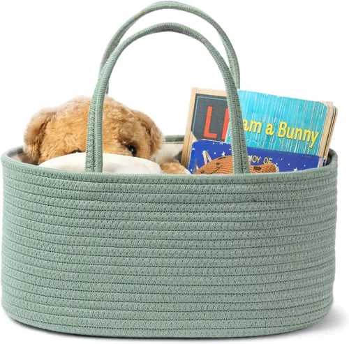 Miniatura 12 de Organizador de pañales, cesta de regalo vacía para artículos esenciales para recién nacidos, cesta de almacenamiento de bebé, elegante bolsa