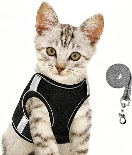 Miniatura 9 de Arnés para gato y correa para caminar, arnés a prueba de escape de gatito, arnés reflectante ajustable para cachorro con correas, fácil de ajustar