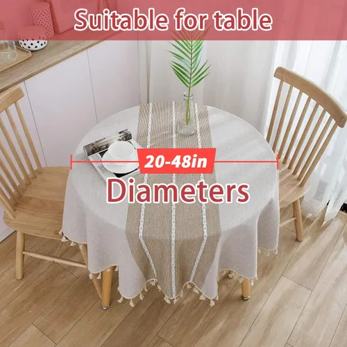 Miniatura 4 de Vonabem Mantel con borlas de algodón y lino, para cocina, comedor, sin arrugas, manteles (café, 60 pulgadas, redondo)