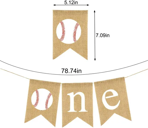 Miniatura 2 de Rainlemon Yute arpillera béisbol una pancarta rústica para niño y niña, fiesta de primer cumpleaños, decoración para silla alta