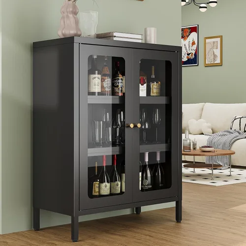 Miniatura 16 de Bevivog Armario de almacenamiento pequeño para baño, armario de metal negro con 2 puertas y 2 estantes ajustables, armarios de piso de metal