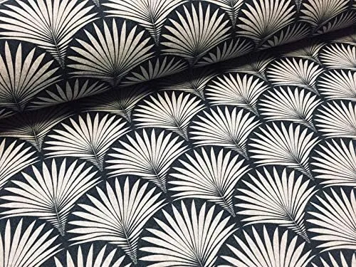 LushFabric Tela de abanico floral de damasco geométrico Art Deco – Tapicería de cortina para decoración del hogar – 55 pulgadas de ancho – Negro y