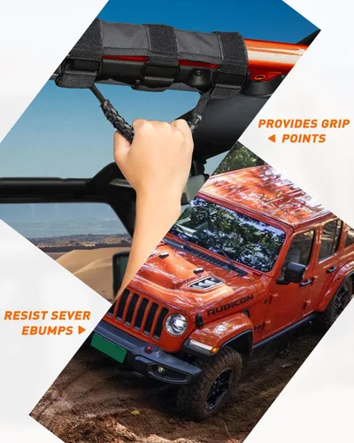 Miniatura 6 de Savadicar Paquete de 4 Asas de Agarre de Barra Enrollable Compatible con 1955-2023 Jeep Wrangler CJ YJ TJ JK JL 4XE & Gladiator JT, Soporte de Negro