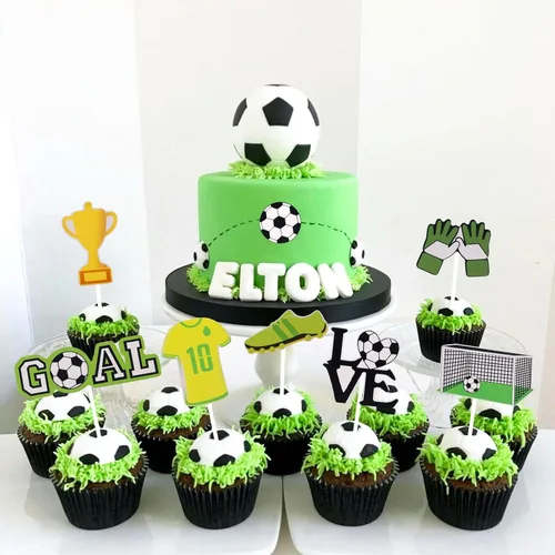 Miniatura 6 de Decoración para pastel de fútbol, 18 piezas, decoración de pastel de fútbol, portería, pasteles, cupcakes, figura de jugador de fútbol para hombres 3