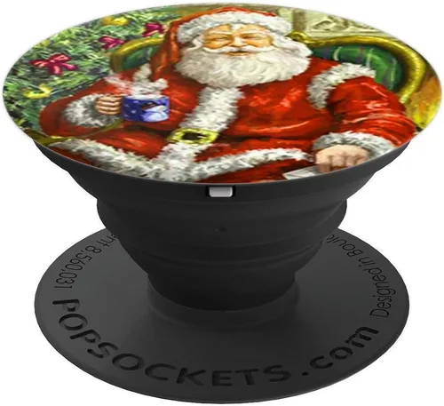 Miniatura 4 de PopSockets - Agarre y soporte para teléfonos y tabletas, diseño vintage de Papá Noel, Negro
