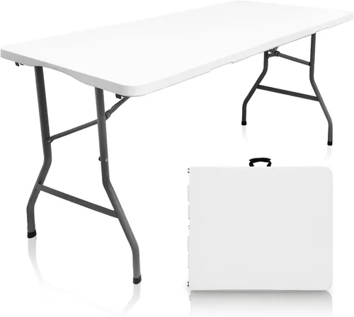 Mesa plegable de plástico, mesa plegable de 5 pies, mesas portátiles de plástico para cenas, fiestas, tarjetas, picnic, campamento, granito blanco