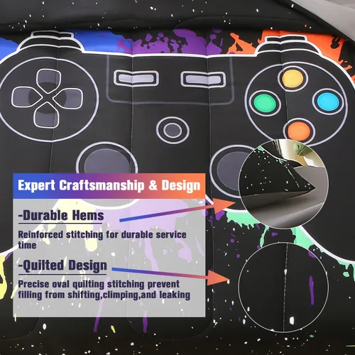 Miniatura 7 de JQinHome - Juego de edredón Gamer individual para niños y niñas, juego de cama en una bolsa de 6 piezas con diseño de videojuego 3D - Juego de ropa