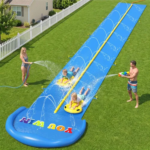 Miniatura 5 de Evoio Tobogán acuático, tobogán acuático inflable de 32.8 pies con 2 carriles de carreras para niños, niñas y adultos, tobogán acuático al aire