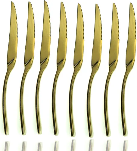 Miniatura 12 de JASHII Juego de cubiertos dorados de pulido de espejo de lujo, juego de cubiertos de 20 piezas, utensilios de acero inoxidable 18/10 para 4, tenedor