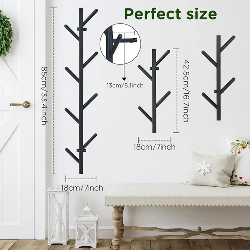 Miniatura 4 de Juego de 2 percheros negros para pared, perchero flotante de diseño moderno, perchero para ropa, bufandas, bolsos, gorras, ganchos verticales