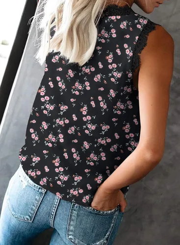 Miniatura 125 de VIISHOW - Camiseta sin mangas, sexy, con cuello en V y bordes de encaje para mujer, camisola de vestir, camisas de gasa, sin mangas, casuales