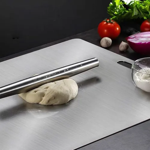 Miniatura 5 de Tabla de cortar de acero inoxidable 304 (extragrande, 23.6 pulgadas de largo x 19.3 pulgadas de ancho) Tabla de cortar para carne, verduras, frutas