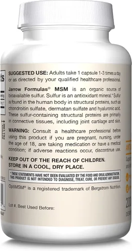 Miniatura 9 de Jarrow Formulas Tabletas de MSM, 1,000 mg, metilsulfonilmetano, apoyo para la salud de las articulaciones, 120 tabletas, hasta 120 porciones