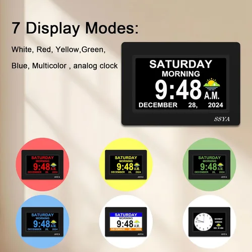 Miniatura 4 de SSYA Reloj de demencia para personas mayores, reloj digital con fecha y día de la semana, DST automático, reloj despertador con calendario grande