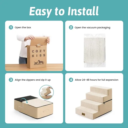 Miniatura 8 de COZY KISS Escaleras para perros pequeños, escaleras extraíbles de 4 niveles para sofá y cama, escalones para perros de 17.7 pulgadas de alto