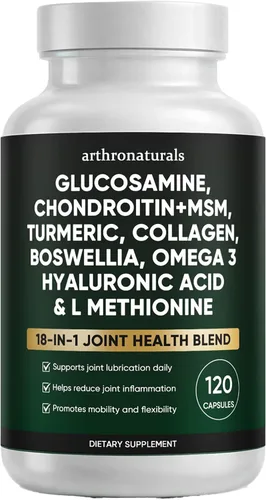 Arthronaturals 18 en 1, Suplemento para articulaciones con glucosamina, condroitina, MSM, ácido hialurónico, omega-3 y más, para proporcionar apoyo