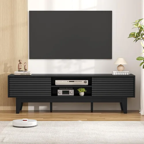 Miniatura 2 de BORNOON Soporte de TV para TV de 65 pulgadas, moderno centro de entretenimiento acanalado consola de TV con almacenamiento, consola multimedia