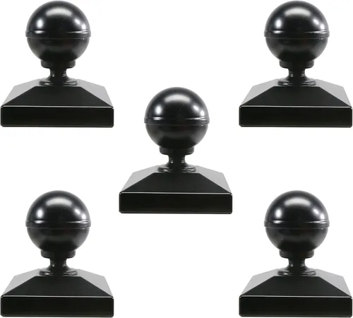 Tapa cuadrada de aluminio negro para postes de valla de aluminio, tapas negras para postes de valla de aluminio, tapas negras (paquete de 5)