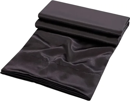 Miniatura 3 de Sábana encimera de satén solamente, sábana encimera individual, 1 sábana superior negra, sábanas planas de seda extra suaves que se venden por Negro