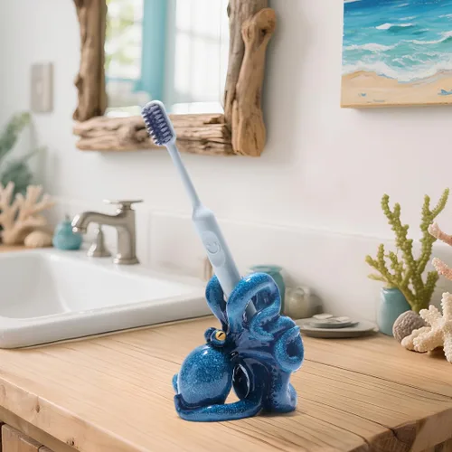 Miniatura 5 de Hodao Soporte para cepillo de dientes de pulpo, soporte de cepillo de dientes de resina único y lindo para niños y adultos, accesorios de decoración