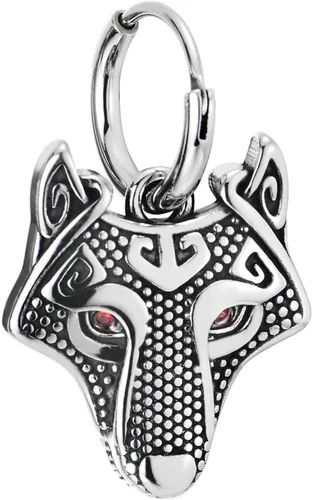 Miniatura 3 de Amuleto vikingo nórdico Fenrir Wolf - Aretes de aro circulares de acero inoxidable con bisagras para hombre, 2 unidades, Acero inoxidable, Circonia