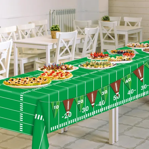 Miniatura 6 de Qyeahkj Suministros para fiestas de fútbol, juego de mantel de rugby, juego de pancartas para mesa de campo de fútbol, incluye banderín de papel
