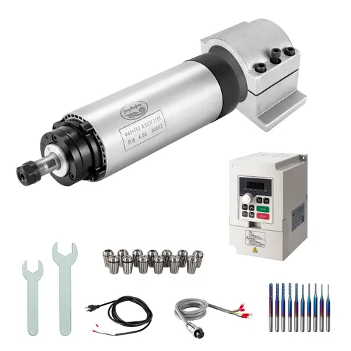 Kits de motor de husillo CNC, 110 V 800 W 0.8KW husillo refrigerado por aire CNC husillo +110 V 0.75 KW VFD+Φ65mm montaje de abrazadera+juego de