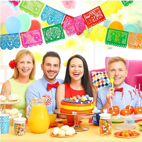 Miniatura 3 de 4 paquetes de pancartas de fiesta mexicana de 60 pies, pancarta de papel picado de plástico para fiesta, cinco de mayo, día de los muertos