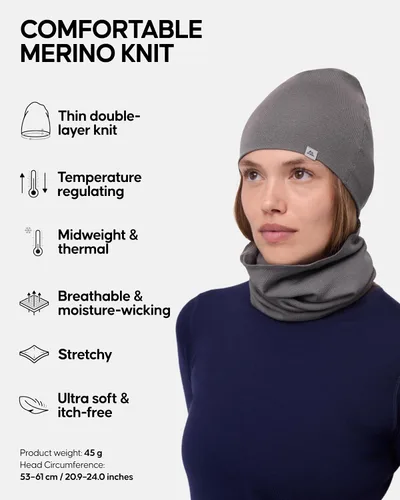 Miniatura 2 de DANISH ENDURANCE Gorro ligero de lana merino para hombres y mujeres, gorro térmico