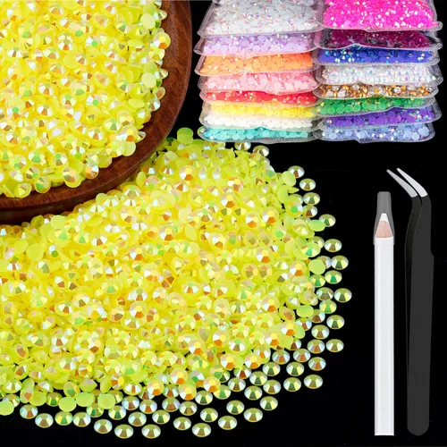 Miniatura 70 de 5000 piezas de diamantes de imitación de resina de 0.118 pulgadas a granel, color verde oscuro AB con parte trasera plana, diamantes de imitación