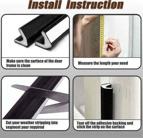 Miniatura 5 de Tira de sellado adhesiva para marco de puerta de 19.6 pies, espuma de PU, cubierta de PE, fácil instalación para espacios de puerta o ventana, Negro