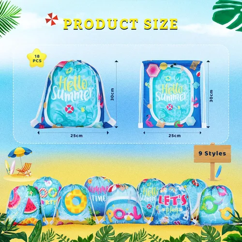 Miniatura 2 de Panelee Bolsas con cordón para fiestas en la piscina, decoraciones de playa para niñas y niños, suministros de fiesta en la piscina (18 piezas)