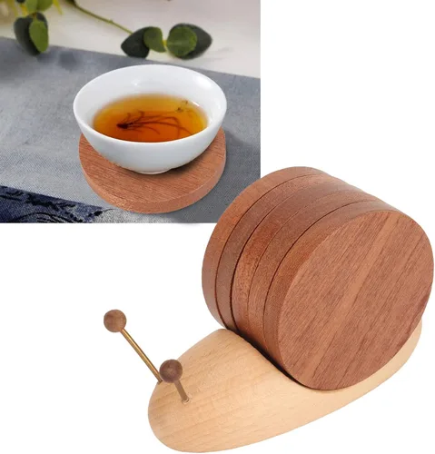 Miniatura 4 de Posavasos de madera, juego de posavasos de caracol, juego de posavasos de madera, divertidos posavasos lindos, posavasos de madera para bebidas