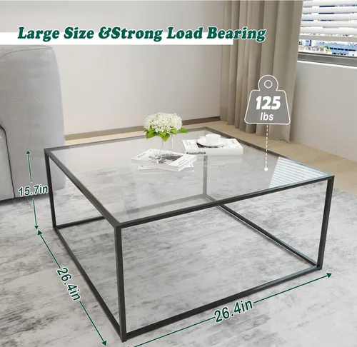 Miniatura 2 de Mesa de café de vidrio moderna, mesa central minimalista, mesa de café para sofá y bandeja lateral para té para sala de estar, parte superior