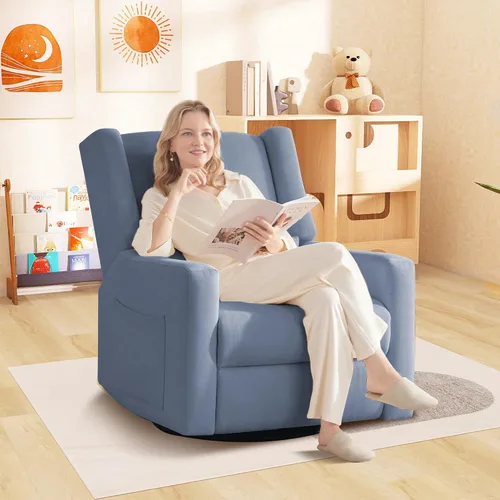 Miniatura 16 de Tbfit Silla reclinable giratoria de 360°, mecedora de guardería con soporte lumbar para dormitorio, cómodo sillón tapizado con almohadas y Beige