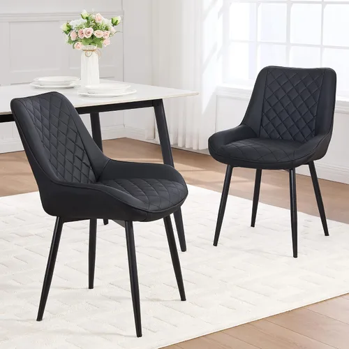 Miniatura 11 de Silla de Comedor, Sillas de Comedor Modernas con Cojines Gruesos, Sillas de Comedor de Cocina y Salón Tapizadas en Cuero Sintético con Patas Negro